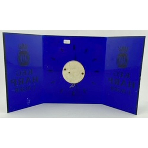 158 - KEG HARP LAGER. 13ins wide, 8ins tall. Translusent blue plastic with gold transfer and gold coloured... 