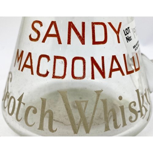 198 - SANDY MACDONALD SCOTCH WHISKY GLASS JUG. 5ins tall. Acid etched coat of arms & bottom words, middle ... 