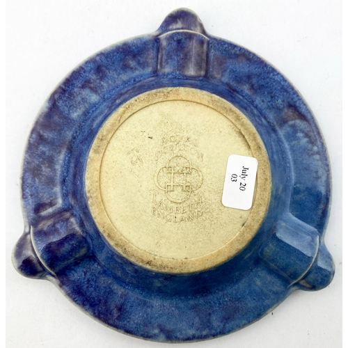 306 - BRANDS LIQUID PEPTONE ESSENCE OF BEEF MEAT JUICE ASHTRAY. 4.9ins diam. Blue to purple stoneware glaz... 