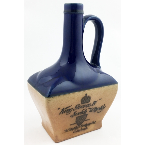 106 - KING GEORGE IV SCOTCH WHISKY JUG. (WG B155) 8.25ins tall. Light brown salt glaze lower body, deep/ v... 