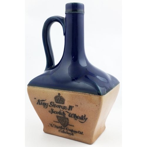 106 - KING GEORGE IV SCOTCH WHISKY JUG. (WG B155) 8.25ins tall. Light brown salt glaze lower body, deep/ v... 