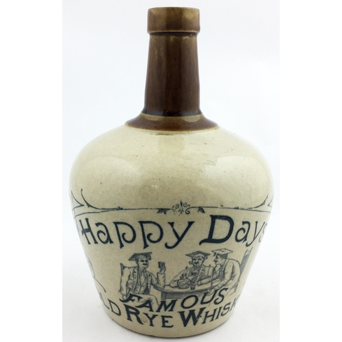 116 - HAPPY DAYS WHISKY JUG. (WG B253) 8ins tall, t.t., rear handle. Brown neck, lower off white. Detailed... 