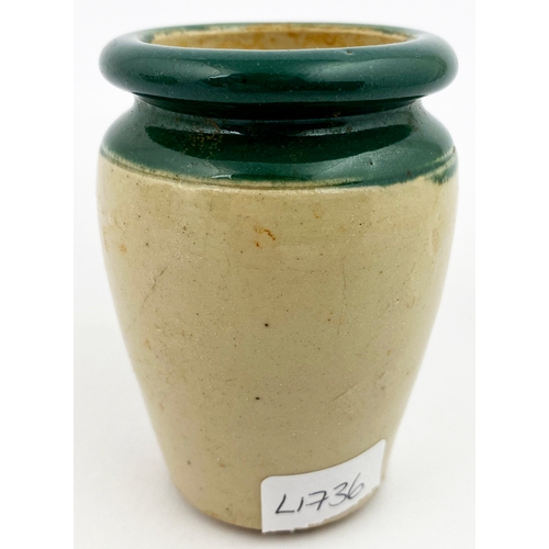 124 - MAIDSTONE DAIRY CREAM POT. 3ins tall, t.t., green top & print. JORDAN & PAWLEY/ PRIMROSE/ DAIRY/ 32 ... 