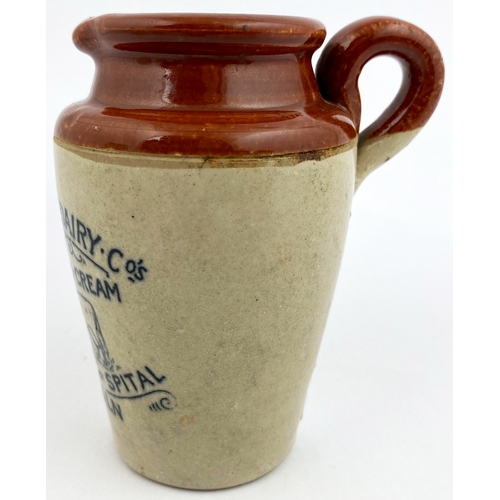 126 - LINCOLN CREAM POT. 4ins tall, t.t., rear handle, brown top, black transfer. EXCELSIOR DAIRY COs/ PUR... 