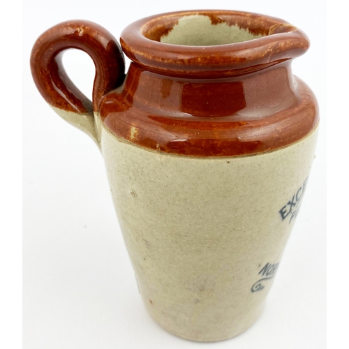 126 - LINCOLN CREAM POT. 4ins tall, t.t., rear handle, brown top, black transfer. EXCELSIOR DAIRY COs/ PUR... 