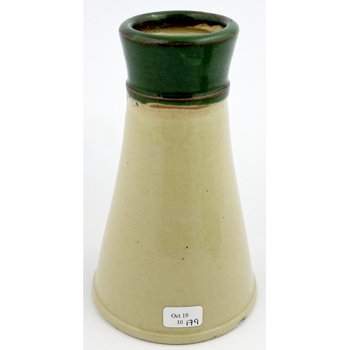 129 - STANDARD CREAM. 5.6ins tall. Unusual churn shaped pot with dark green top, transfer within a flag. B... 