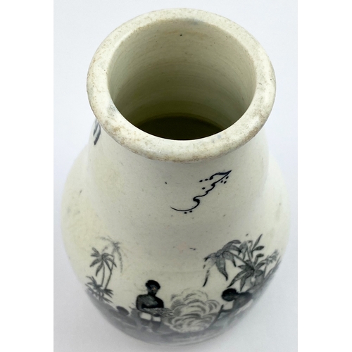 131 - INDIAN CHUTNEY JAR. 4.75ins tall. Black & white with 2 differnt pics either side. Several hairlines ... 