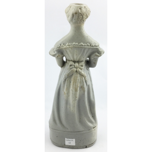 142 - QUEEN VICTORIA REFORM FLASK. (Reform flasks, AB p43) 11ins tall, all white salt glaze figural flask.... 