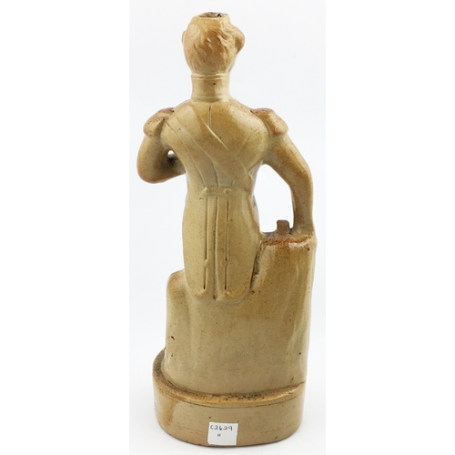 143 - PRINCE ALBERT REFORM FLASK. (Reform flasks, AB p10) 11.5ins tall, all tan salt glazefigural  flask, ... 