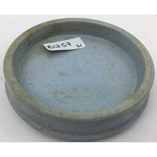 177 - BATH POT LID. (APL p563, 34c) 2.75ins diam. Black transfer on light blue body. BATH/ FINIGANâS/ NU... 