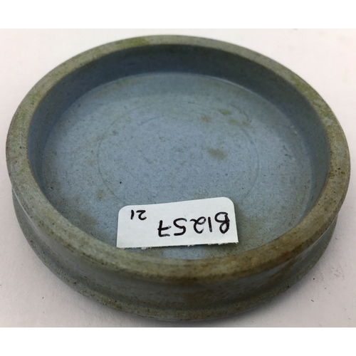 177 - BATH POT LID. (APL p563, 34c) 2.75ins diam. Black transfer on light blue body. BATH/ FINIGANâS/ NU... 