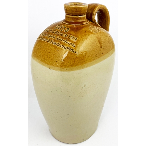 318 - WINCHESTER & SOUTHAMPTON FLAGON. 12ins tall, t.t. Bristol type glaze. Shoulder impressed 9573/ AYLWA... 