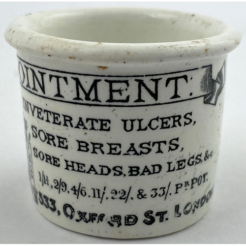 32 - HOLLOWAYS OINTMENT POT. 1.5ins tall. Bright white body with crisply struck black transfer - plenty o... 