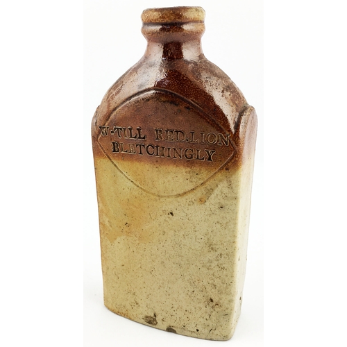 321 - BLETCHINGLY FLASK. 7ins tall, t.t. salt glaze rectangular flask with rounded shoulders.  Impressed W... 