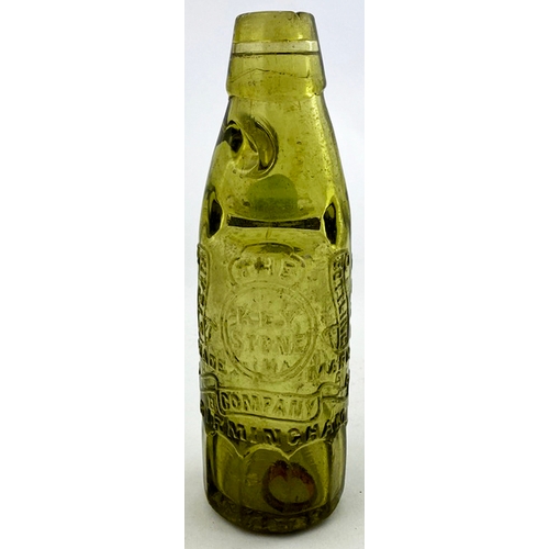 328 - AMBER KEYSTONE CODD BOTTLE. 7.25ins tall. Pale yellow amber glass, distinctive ten sided lower secti... 