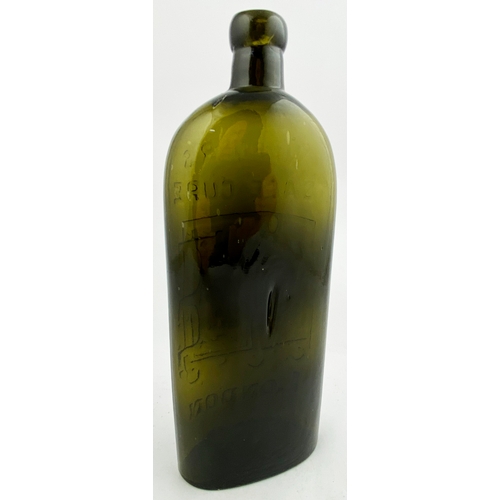 35 - WARNERS SAFE CURE BOTTLE. 9.5ins tall. One pint, olive green glass, sloping shoulders, short neck, b... 