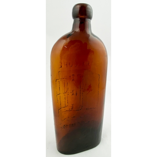 37 - WARNERS SAFE CURE MELBOURNE BOTTLE. 9.5ins tall. One pint, red amber glass, sloping shoulders, short... 