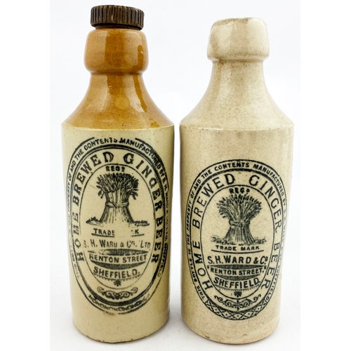 54 - SHEFFIELD GINGER BEER BOTTLE. 7.5ins tall to top of stopper. Std, t.t., black transfer HOME BREWED G... 