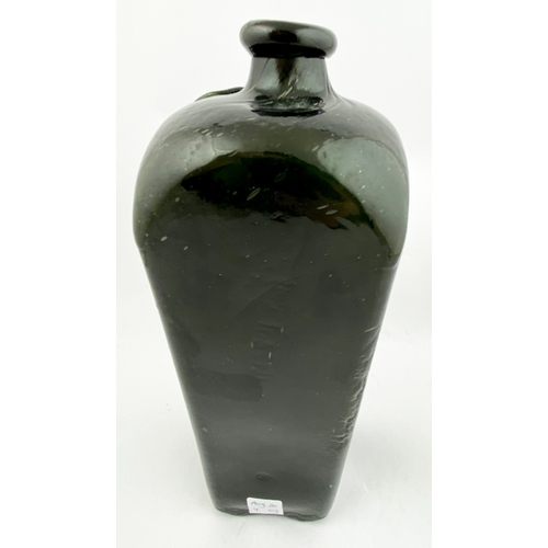 63 - SEALED CASE GIN BOTTLE. 11ins tall. Dark olive green glass, pig snout lip. Seal with AVH embossed to... 