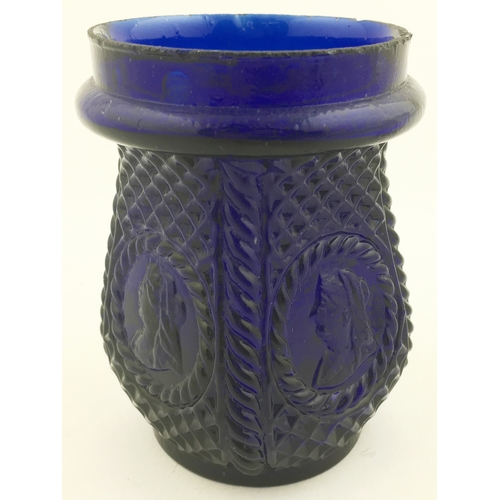 76 - QUEEN VICTORIA NIGHT LIGHT. 4ins tall. Deep cobalt blue, criss cross main body pattern & twisted rop... 