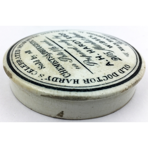 8 - WIBSEY DR HARDYS SCORBUTIC OINTMENT POT LID. (APL p663, 6) 3ins diam. Black transfer. A. H. HARDY ES... 