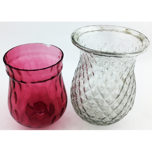 90 - NIGHT LIGHT DUO. Tallest 4.5ins. Clear glass example with a rolled lip, cranberry bucket shape with ... 