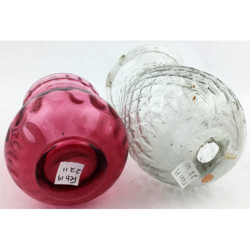 90 - NIGHT LIGHT DUO. Tallest 4.5ins. Clear glass example with a rolled lip, cranberry bucket shape with ... 