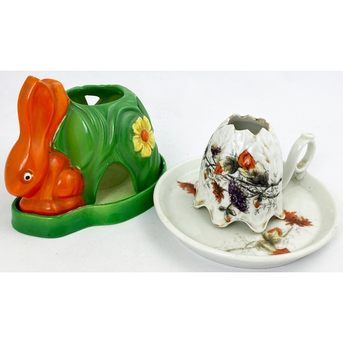 96 - ARTDECO BUNNY TEALIGHT HOLDER plus other. Largest 4.25ins. 1930s artdeco orange bunny with green d... 