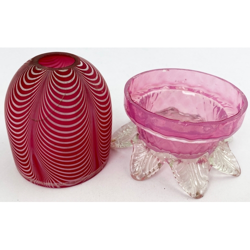 97 - NAILSEA TYPE FAIRY DOME DUO. Tallest 4.5ins. Cranberry with white swirled external pattern. One clea... 