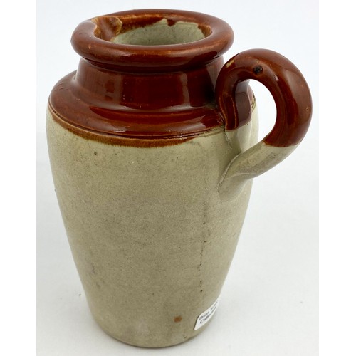 127 - LINCOLN CREAM POT. 5ins tall, t.t., rear handle, brown top, black transfer. EXCELSIOR DAIRY COs/ PUR... 