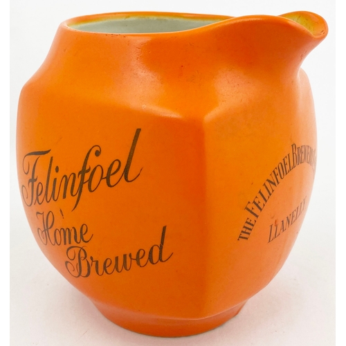 100 - LLANELLY PUB JUG. 5ins tall. Bright orange, black lettering to three side, rear handle THE FELINFOEL... 