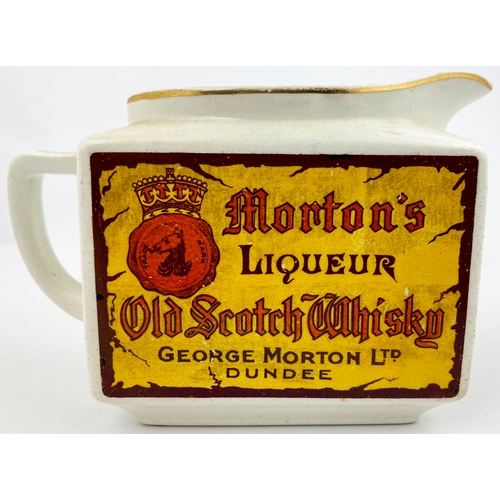 101 - DUNDEE OLD SCOTCH WHISKY PUB JUG. 4ins tall. Rectangular bodied, transfer to three sides. MORTONâS... 