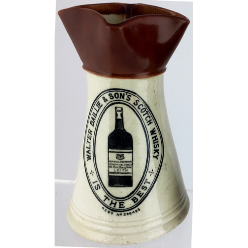 317 - WALTER BAILLIE WHISKY JUG. 7ins tall. T.t., black transfer, rear handle, double sided transfer WALTE... 