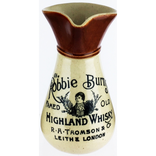 318 - ROBBIE BURNS WHISKY JUG. 6.25ins tall. T.t., rear handle black transfer. THE ROBBIE BURNS/ FAMED OLD... 