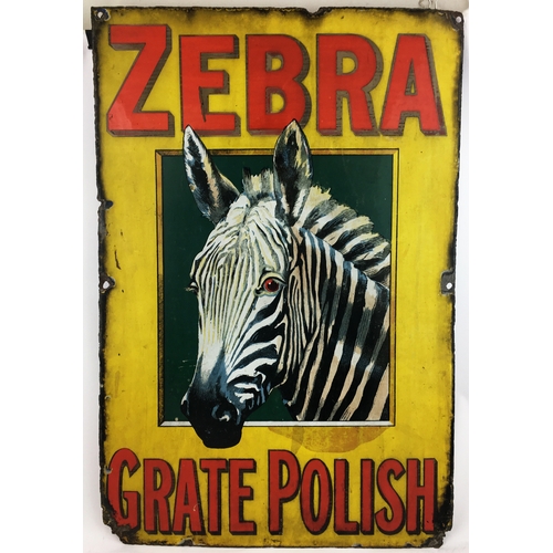 92 - ZEBRA GRATE POLISH ENAMEL SIGN. 18 x 27ins. Rectangular shape enamel & central pict of Zebra, red le... 