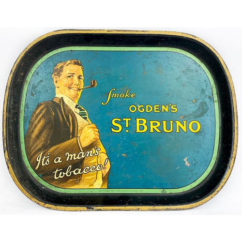 94 - SMOKE OGDENS ST BRUNO PUB ADVERTISING TRAY. 16 x 12.75ins. Rectangular shape. Black back, really wor... 