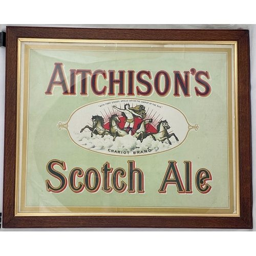 95 - AITCHISONS SCOTCH ALE FRAMED ADVERT. 26 x 21ins. Apollo driving chariot of four horses to centre, so... 