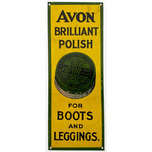 4 - AVON BRILLIANT POLISH TIN SIGN. 8 x 3ins Muliticolured tin sign with boot polish tin pict to centre.... 