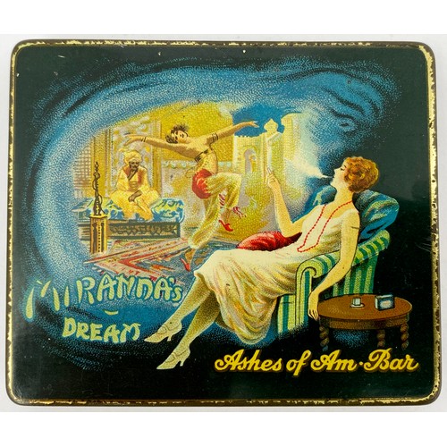 18 - MIRANDAS DREAM CIGARETTES TIN. 3.25 x2.75ins. Multicoloured images to front plus print on inside lid... 