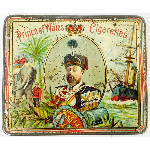 19 - PRINCE OF WALES CIGARETTES TIN. 3.5 x 3ins. Multicoloured images to front plus print on the lid insi... 