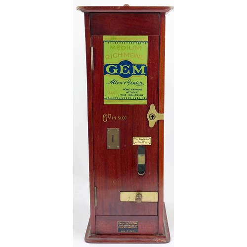 30 - RICHMOND GEM CIGARETTE MACHINE. 22.5ins tall, 7.5ins wide, 8.5ins length. Single dark wooden machine... 