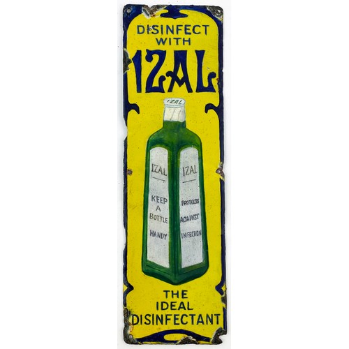 34 - IZAL DISINFECTANT ENAMEL SIGN. 3 x 10ins. Heavily restored & some rusting to edges