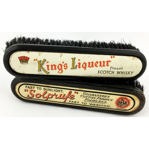 51 - ADVERTISING CLOTHES BRUSHES. Tallest approx. 6.6ins. Kings Liquer Scotch Whisky, Solprufe for washin... 