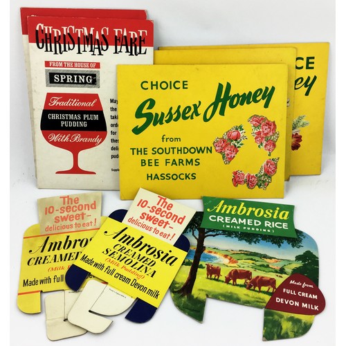 56 - SHOP DISPLAY CARDS. Largest, Honey, 9.8 x 8ins. Original coloured thick card - 
1 cow pictorial Crea... 