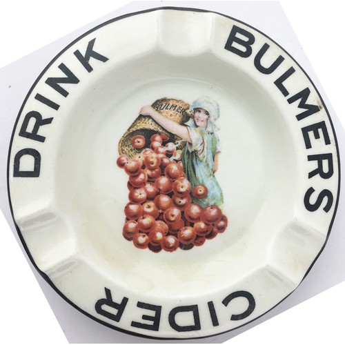 61 - BULMERS CIDER ASHTRAY. 5.1ins diam, white overall with black lettering around perimeter and multi-co... 