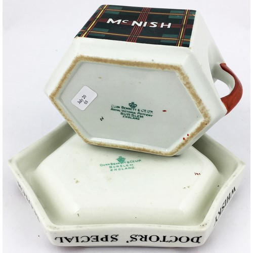 62 - Mc NISH DOCTORS SPECIAL BAR TOP JUG & ASHTRAY. Jug 3.2ins tall. Hexagonal jug fits neatly into the h... 