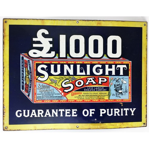 67 - SUNLIGHT SOAP ENAMEL SIGN. 20 x 15ins. A colourful & classic sign featuring a labeled bar of soap an... 