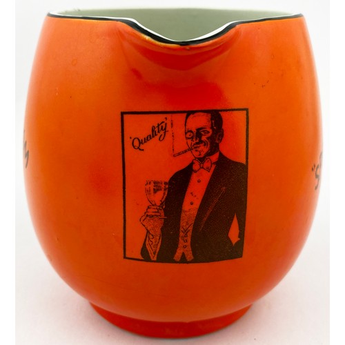 71 - HOLTS SCOTCH WHISKY WATER JUG. 5ins tall. Bright orange, black transfer to two sides HOLTS/ MOUNTAIN... 