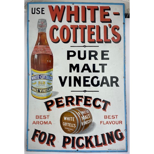 72 - WHITE COTTELLS MALT VINEGAR ENAMEL SIGN. 20 x 30ins. Rectangular multicoloured sign depicting a larg... 