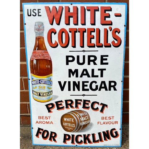 72 - WHITE COTTELLS MALT VINEGAR ENAMEL SIGN. 20 x 30ins. Rectangular multicoloured sign depicting a larg... 